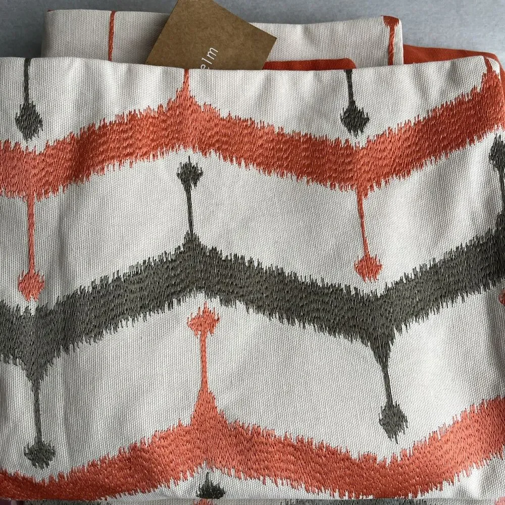 2 West Elm Throw Pillow Covers 20x20 Embroidered Gray Coral Button Back NEW